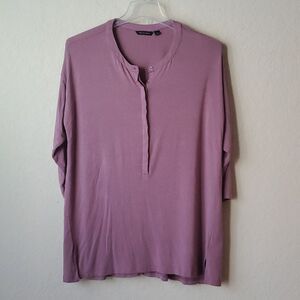 H by Halston Mauve Top Size Large Runs Big Henley V Neck Slouchy Dusty Pink